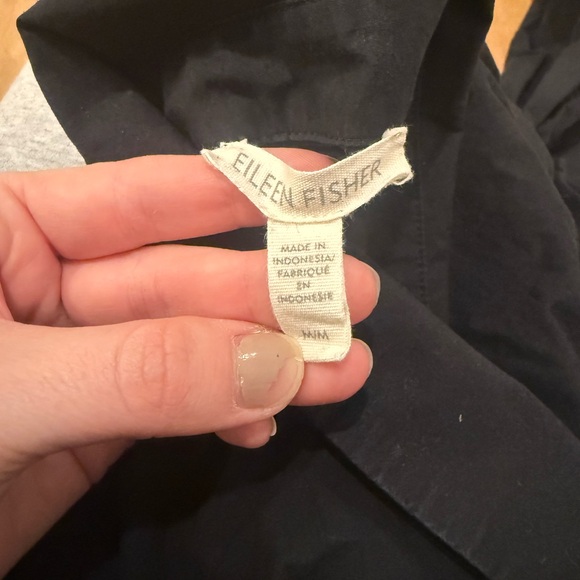 Eileen Fisher Washed Organic Cotton Poplin Shirt Black - Picture 4 of 5